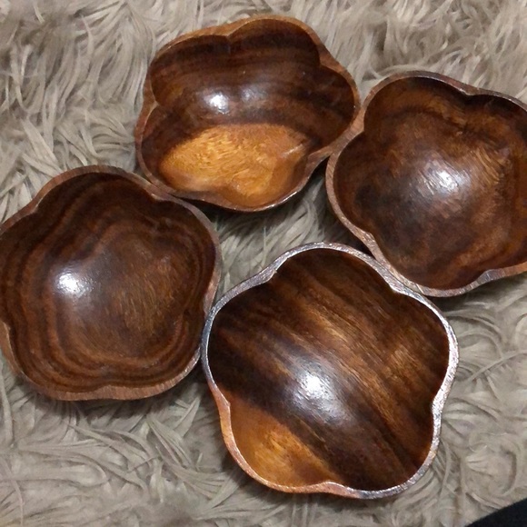 Monkey Pod Wooden Bowl Set-Large Bowl with 4 Smaller Bowls-GUC-Vintage - Picture 12 of 16